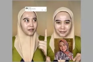 Potret before-after wanita recreate makeup ala Prilly Latuconsina, mirip pol sampai susah dibedain