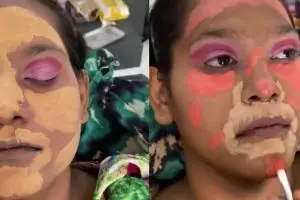 Before-after wanita kulit sawo matang dimakeup ala India, hasilnya bikin lupa wajah aslinya