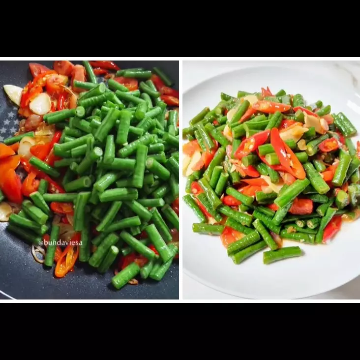 Tanpa direndam baking soda, ini trik menumis kacang panjang biar warnanya cerah dan tak menghitam
