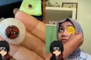 Awalnya terlihat seram, potret wanita ubah bola matanya jadi bak karakter Naruto ini bikin takjub