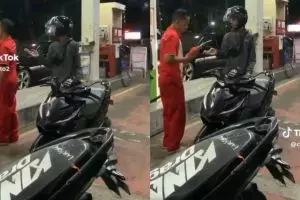 Pria ini lakukan hal tak terduga saat isi bensin, aksinya malah bikin petugas SPBU salah tingkah