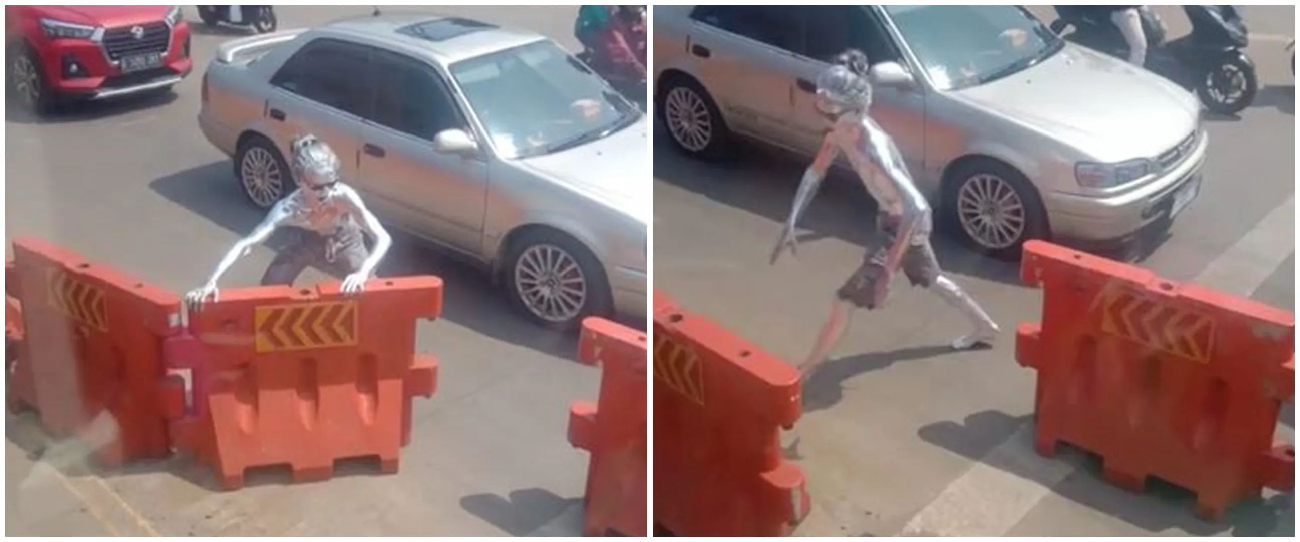 Viral aksi heroik manusia silver bantu buka jalan agar ambulans bisa lewat, banjir pujian