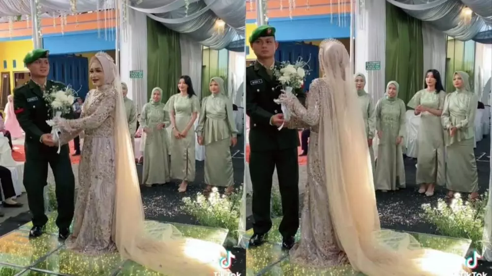 saat pengantin lempar bunga © TikTok