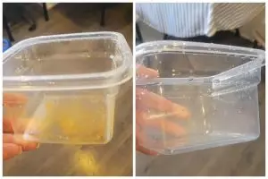 Tak perlu pakai tisu, begini cara mudah hilangkan noda saus di toples plastik