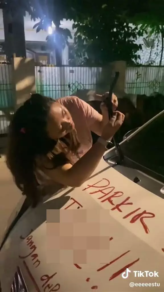 Cewek coret mobil pakai lipstik © TikTok