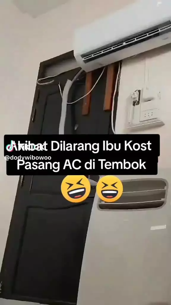 Cara nyeleneh pasang AC © TikTok