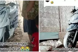 Jail di luar nalar, kelakuan bocah cilik warnain motor tetangga pakai cat dinding ini bikin ngakak