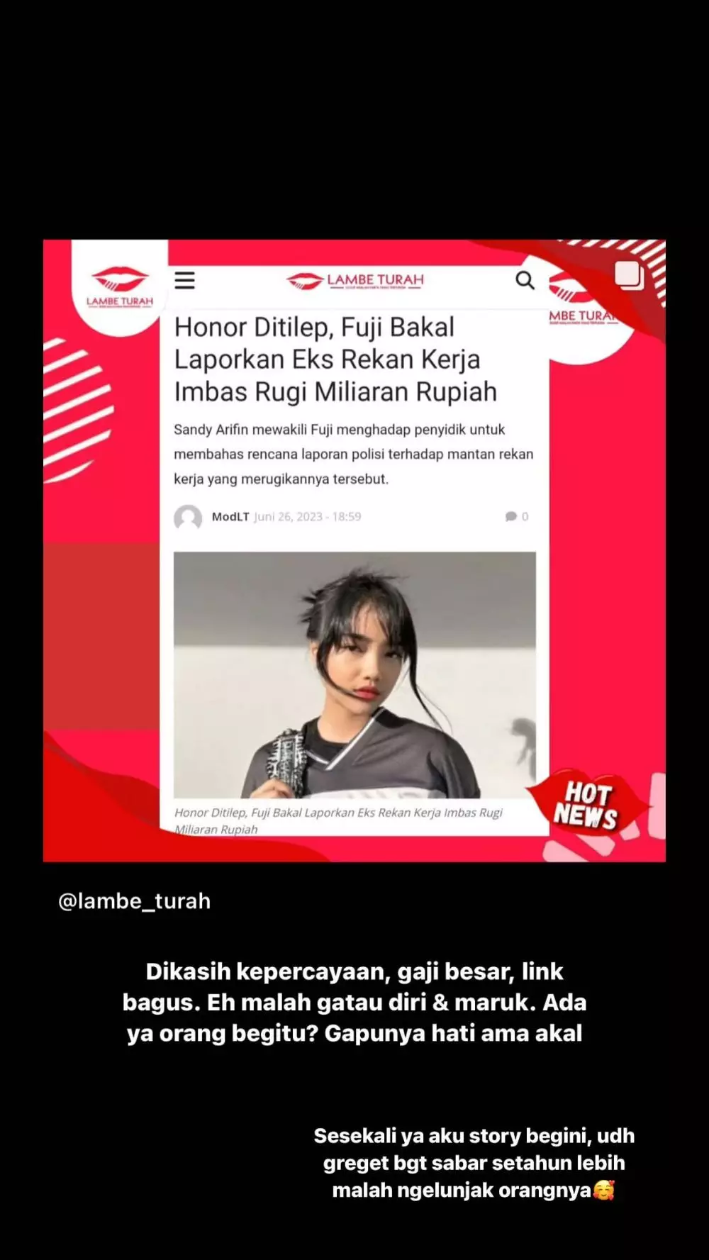 Curhatan Fuji ditipu mantan manajer © Instagram Curhatan Fuji ditipu mantan manajer © Instagram