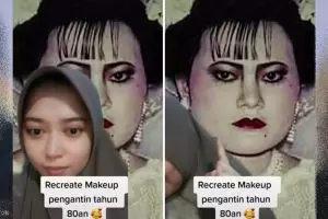 MUA recrete makeup pengantin 80-an ini hasilnya melebih ekspektasi, perbedannya bak bumi dan langit