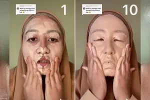 Potret wajah wanita usai makeup tebal 10 lapis ini ini disebut mirip pengantin Madura, memang iya?