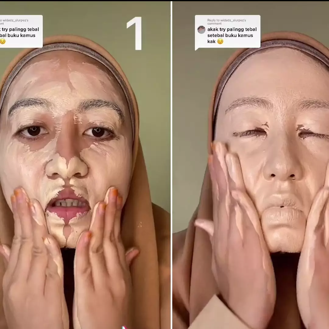 Potret wajah wanita usai makeup tebal 10 lapis ini ini disebut mirip pengantin Madura, memang iya?
