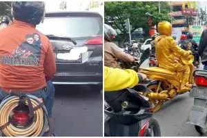 11 Potret kocak pengendara motor yang pakai kostum nyeleneh, kreatif atau caper?