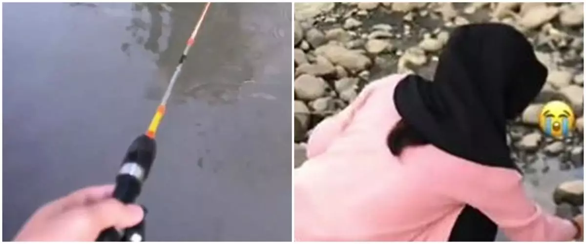 Temani pacar mancing di sungai, aksi wanita menghilangkan bosan ini di luar dugaan