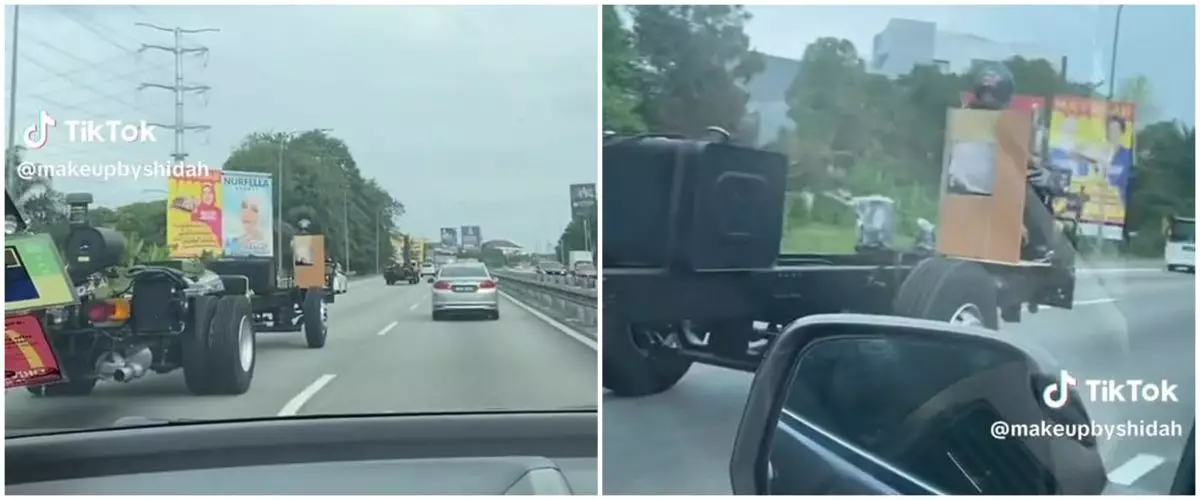 Kendarai mobil dengan desain super nyeleh, aksi pengendara ini bikin ngilu