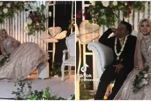 Momen kocak pengantin kenakan gaun megar, bukannya bikin nyaman selama pernikahan malah jadi salting