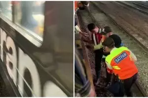 Momen heroik petugas stasiun selamatkan wanita yang jatuh ke rel kereta api, aksinya bikin deg-degan