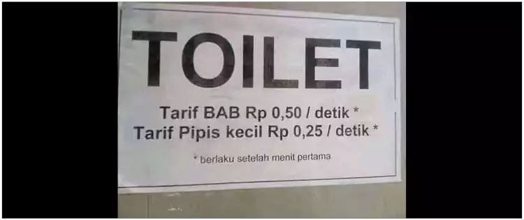 11 Potret kocak tulisan tarif di toilet umum ini nyeleneh abis, lagi mules malah disuruh mikir