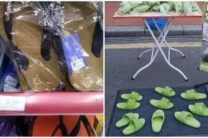 11 Potret kocak orang jualan sandal ini bentuknya di luar 'nurul', tertarik beli?
