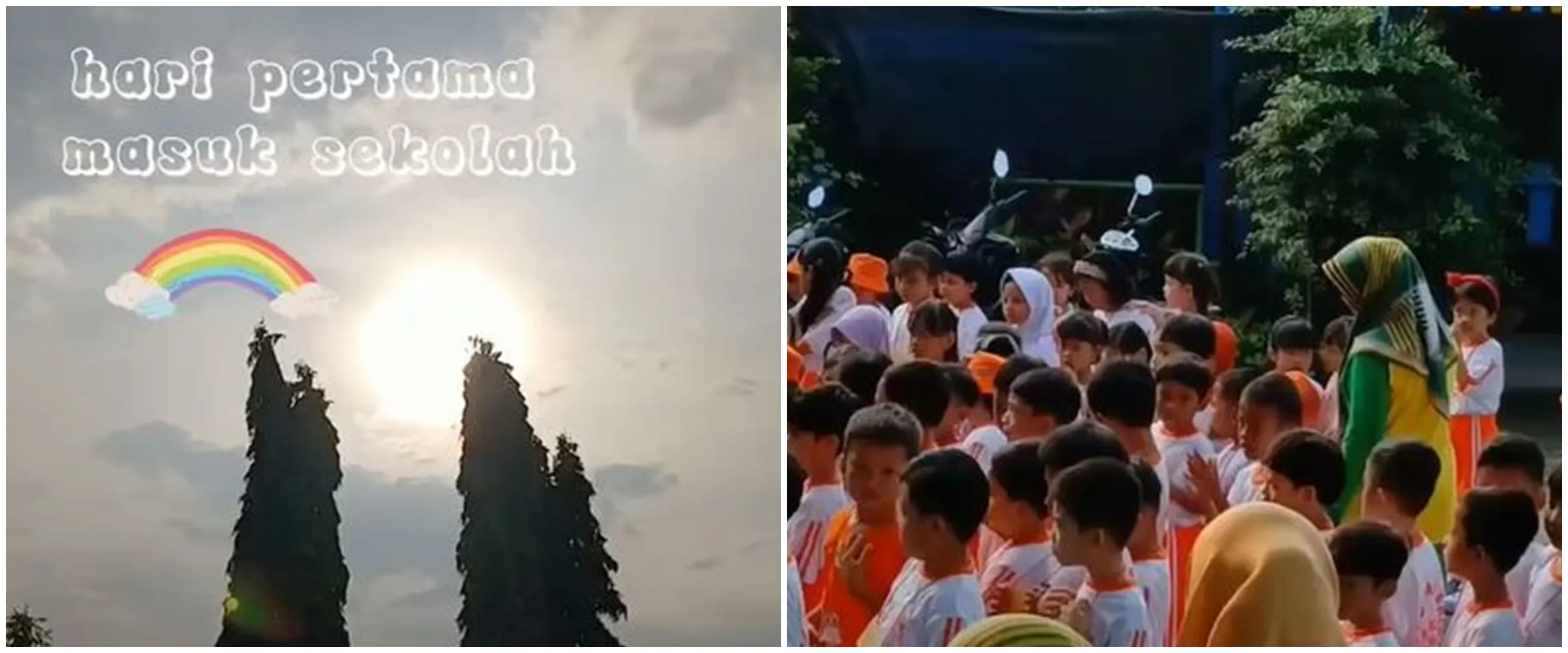 Momen kocak emak antarkan anak hari pertama masuk TK, kelakuannya di depan gerbang bikin nyengir