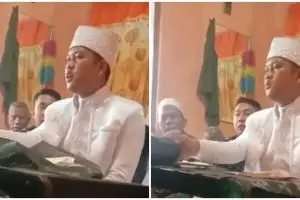 Momen ngenes pengantin pria salah gerakkan tangan saat ijab kabul, efeknya kaca meja akad pecah