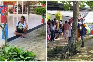 Momen kocak bapak-bapak jaga anaknya di TK, penampilannya bikin nyengir