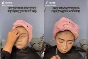 Pengantin tertidur sepanjang makeup ini menguji skill dan kesabaran MUA, kepala sampai dipegangin