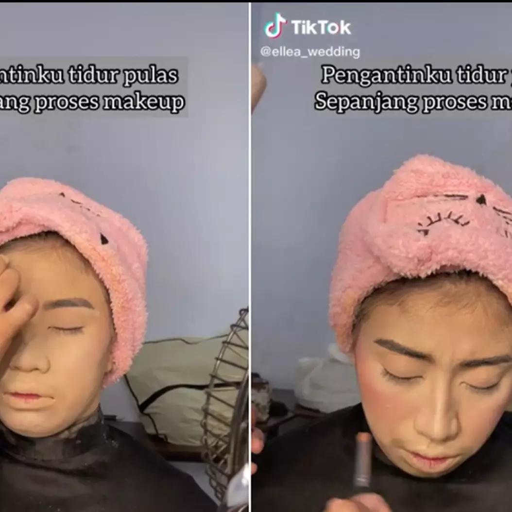 Pengantin tertidur sepanjang makeup ini menguji skill dan kesabaran MUA, kepala sampai dipegangin