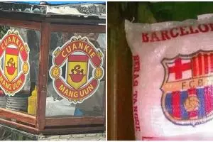11 Potret kocak kelakuan pedagang kalau sudah cinta klub bola favoritnya, pakai logo tim untuk promosi