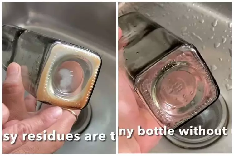 Tanpa sikat dan sabun, begini trik ampuh basmi noda lemak di bagian dalam botol kaca bekas minyak