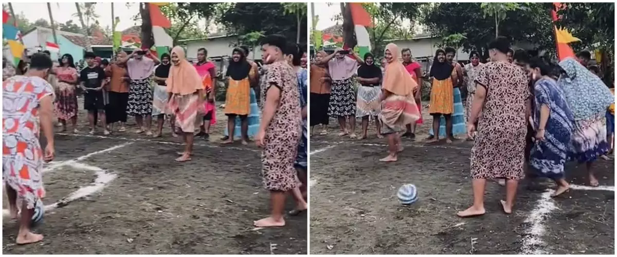 Momen kocak seorang bapak pakai 'baju dinas' super seksi saat lomba Agustusan, bikin melongo