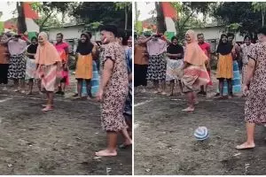 Momen kocak seorang bapak pakai 'baju dinas' super seksi saat lomba Agustusan, bikin melongo