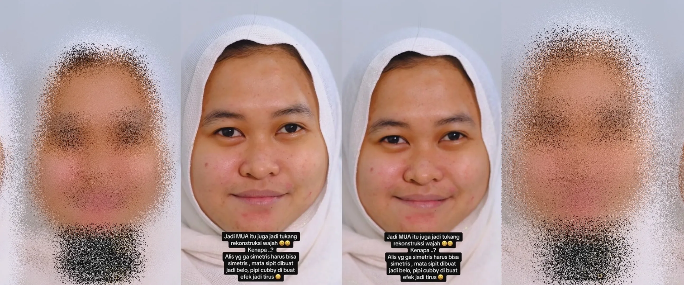 MUA jadi 'tukang' rekonstruksi wajah, pengantin pipi besar sebelah ini dirias lebih simetris dan tirus