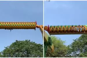 Pengin healing malah apes, momen hijab lepas saat naik tornado di Dufan ini bikin ngakak kenceng