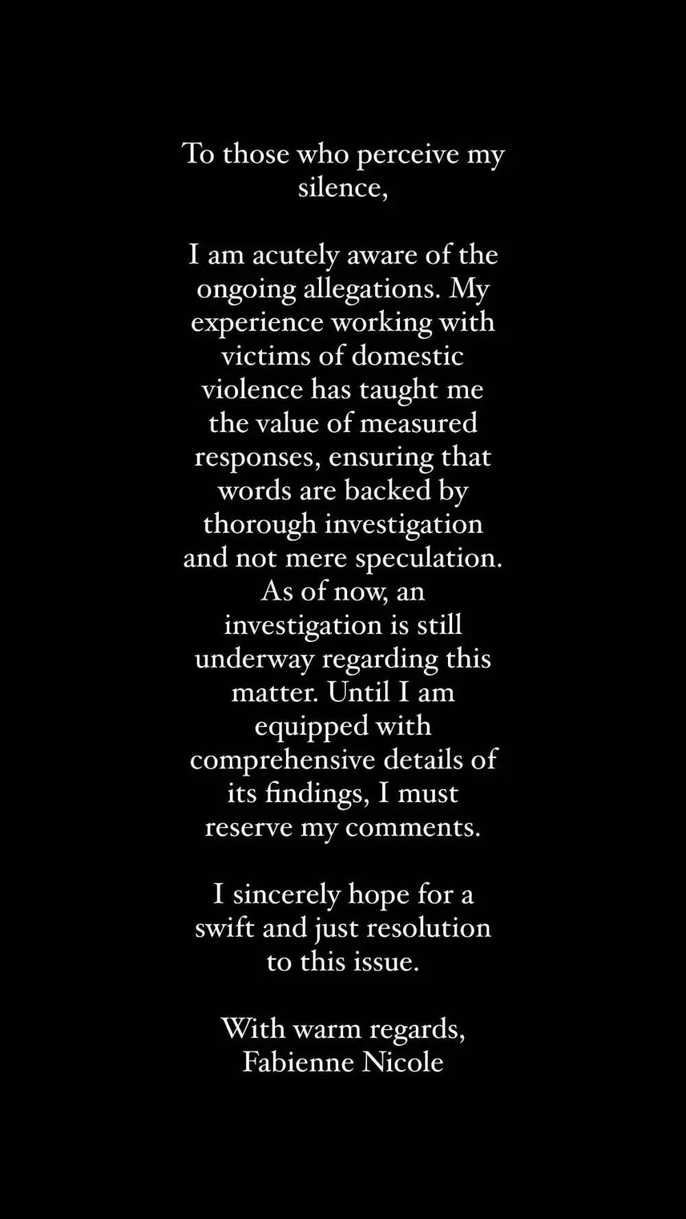 Klarifikasi Fabienne Nicole © Instagram Klarifikasi Fabienne Nicole © Instagram