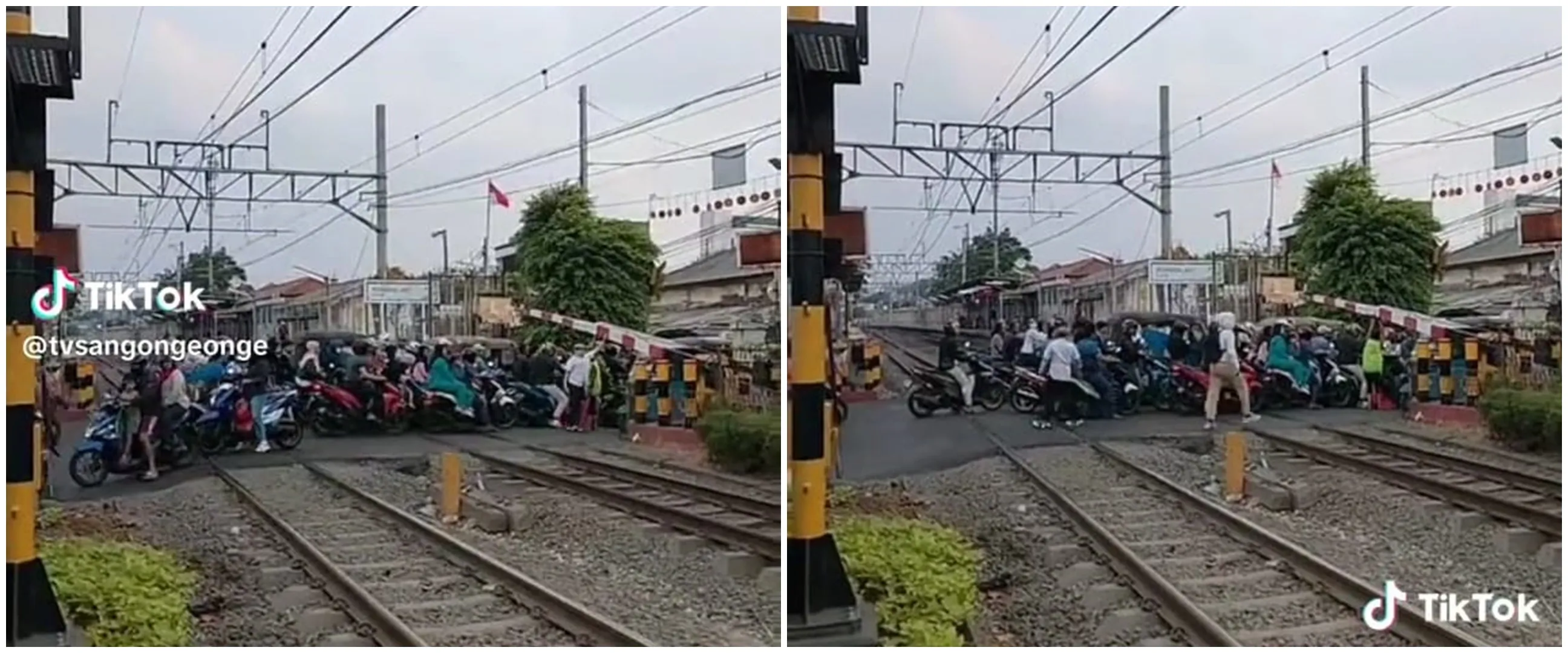 Momen pengendara terobos palang rel kereta ini menegangkan, aksi petugas perlintasan bikin angkat topi