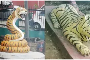 13 Potret kocak tugu macan ini bentuknya jauh dari kata sangar, bikin geleng kepala