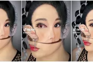 Bukti makeup lebih dahsyat dari photoshop, potret wanita sulap wajahnya jadi abstrak ini menipu mata
