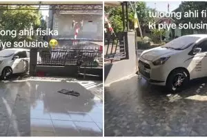 Pengendara masukkan mobil ke garasi ini endingnya malah repot sendiri, tukang parkir nangis lihatnya