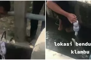 Sekumpulan pria temukan kain putih diduga buhul sihir di bendungan, isinya bikin bergidik