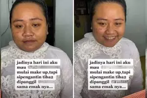 Belum selesai di-makeup MUA, pengantin ini melayat karena kepercayaan agar tak kesandung mayat