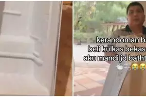 Awalnya dikira nyeleneh, ide unik ayah sulap kulkas bekas jadi bathtub mandi anaknya ini kreatif pol
