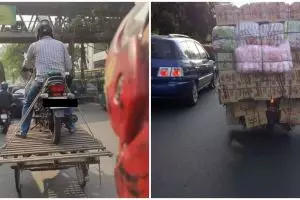 13 Penampakan kocak pengendara motor di jalanan absurdnya bikin overthinking di tengah kemacetan