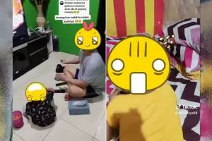 Begini jadinya kalau anak dijaga bapaknya, kompak potong rambut model tokek