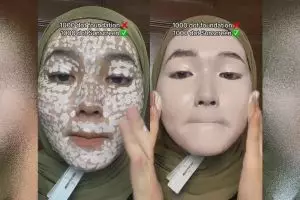 Wanita ini challenge 1.000 totol sunscreen jadi foundation, glowingnya bikin sinar matahari kepental