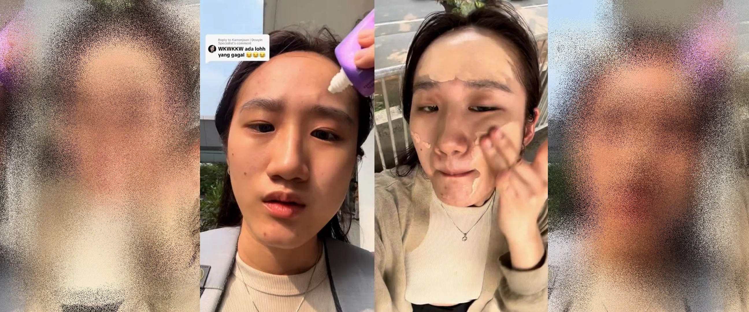 Potret wanita coba challenge makeup sambil jalan di tempat umum, ribet pol tapi hasilnya tuai pujian