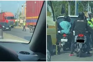 Momen kocak pengendara motor nggak pakai helm ketahuan polisi, malah lakukan hal tak terduga
