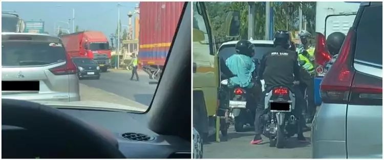 Momen kocak pengendara motor nggak pakai helm ketahuan polisi, malah lakukan hal tak terduga