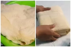 Trik agar handuk dapur dekil kaku jadi harum dan lembut lagi pakai 1 bumbu masak, tanpa pelembut kain