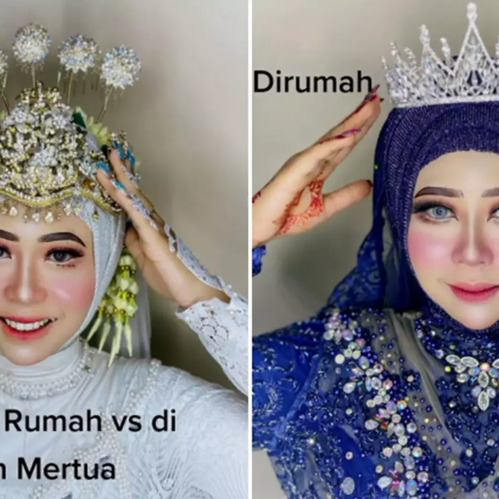 Wanita ini bandingkan makeup di rumah sendiri vs mertua, hasil riasannya kayak karnavalan