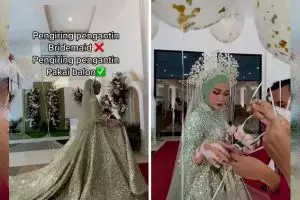 Bukan dengan bridesmaid, momen tak biasa wedding entrance pengantin ini diiringi pakai balon